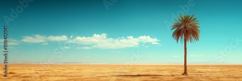 Solitary Palm in Blurred Desert Horizon, a striking scene of isolation, nature's resilience against vast arid expanses.