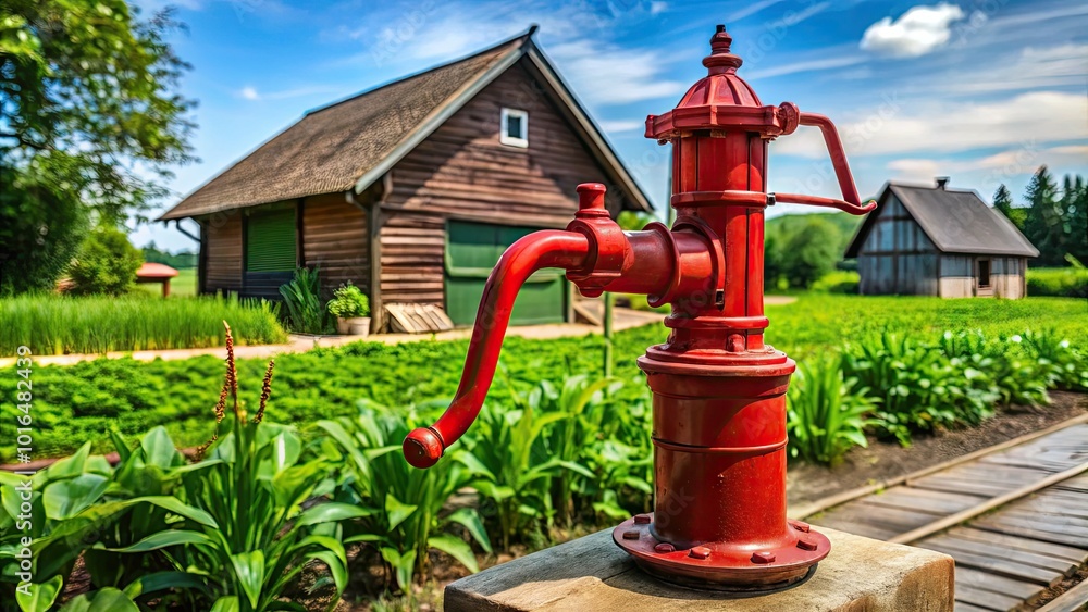 Bright red water pump perfect for gardening and outdoor spaces, enhancing irrigation efficiency while adding a charming rustic farmhouse touch to your decor. Bright red water pump perfect for gardening and outdoor spaces, enhancing irrigation efficiency while adding a charming rustic farmhouse touch to your decor.