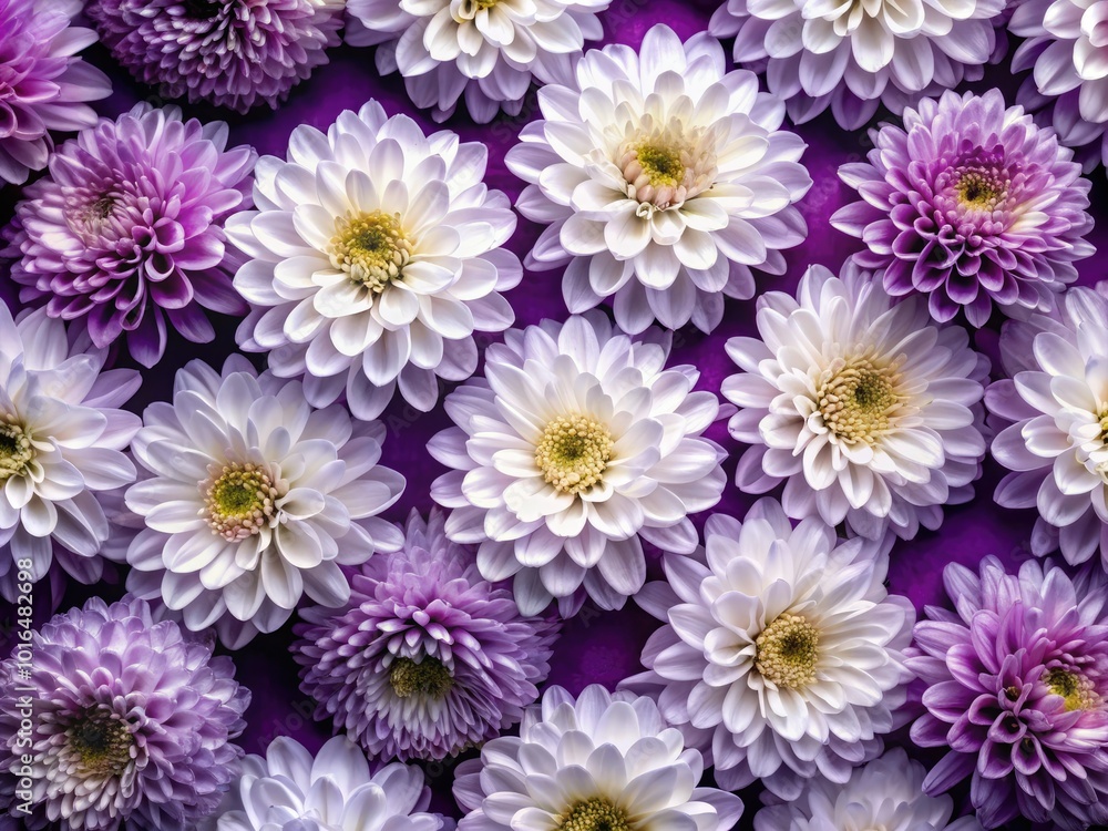 Bright white floral pattern set against a rich purple backdrop, showcasing an elegant top view design perfect for stock photography and vibrant visual appeal. Bright white floral pattern set against a rich purple backdrop, showcasing an elegant top view design perfect for stock photography and vibrant visual appeal.