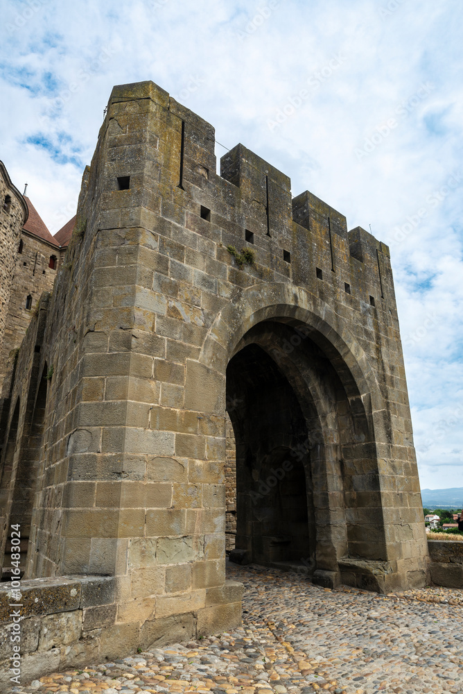 Walled medieval fortress of Cite de Carcassonne, Occitania, France Walled medieval fortress of Cite de Carcassonne, Occitania, France