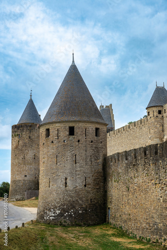 Walled medieval fortress of Cite de Carcassonne, Occitania, France