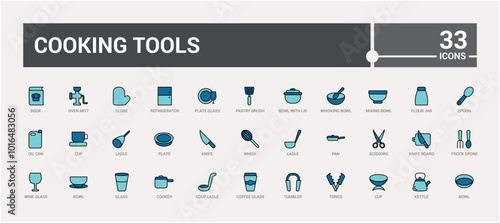Cooking tool colorful icons set. Pot saucepan. Cooking home solid and line color icon collecton, Editable and pixel perfect, Icon names are written in English.