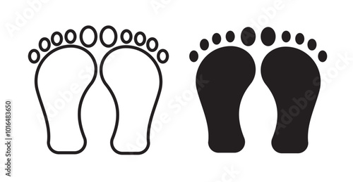 Foot icons. Vector set in filled and line style.