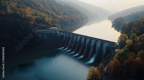 Majestic Dam Impounding Vast Reservoir,Harnessing Water's Power for Sustainable Energy photo