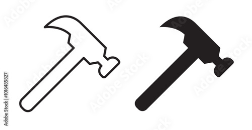 Hammer icons. Vector set in filled and line style.