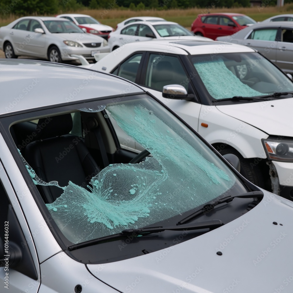 Obraz premium Scene depicting car damage from a hailstorm