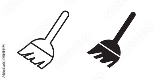 Broom icons. Vector set in filled and line style.