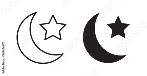 Moon icons. Vector set in filled and line style.