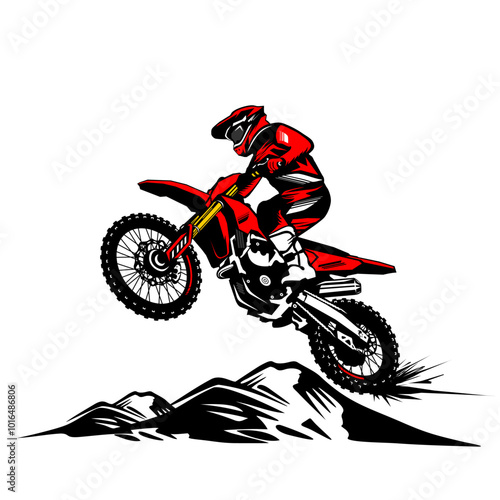 motocross jumping over the bumps of the cane side view vector illustration