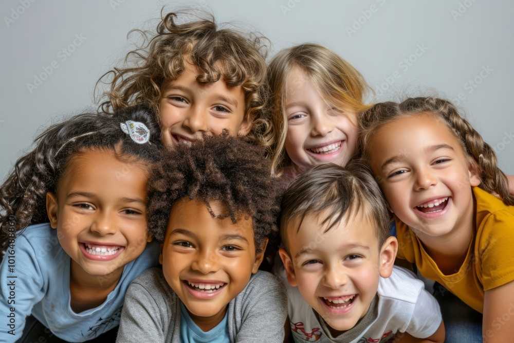 Group of smiling children on grey background. Little boys and girls. Group of smiling children on grey background. Little boys and girls.
