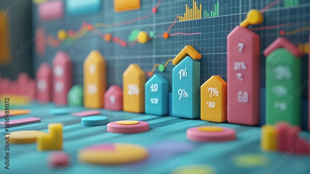 3D Flat Cartoon Style Financial Timeline Chart Illustration 3D Flat Cartoon Style Financial Timeline Chart Illustration
