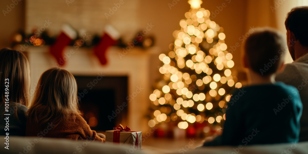 Obraz premium Twinkling Lights and Joy Children Open Gifts on Christmas Eve