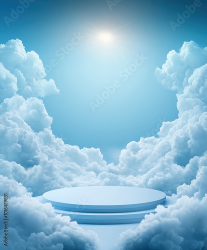 Minimalist Cloud Platform with Sunlit Sky Background.