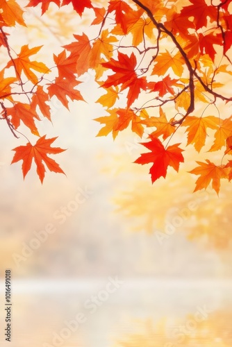 Autumn Leaves Over Water Background.