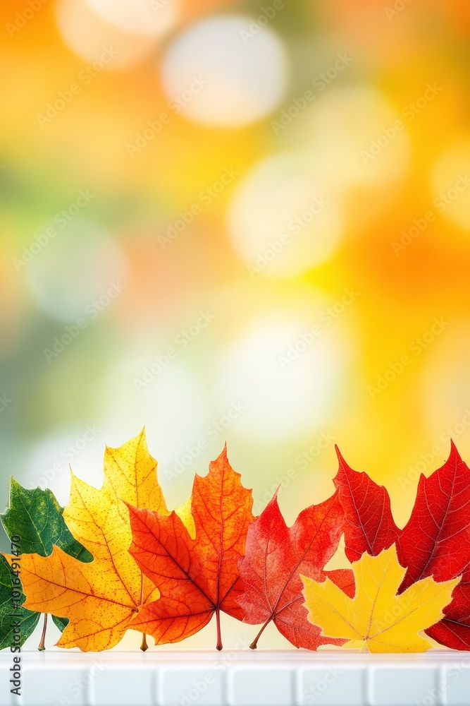 Autumn Leaves on a White Surface with Bokeh Background. Autumn Leaves on a White Surface with Bokeh Background.
