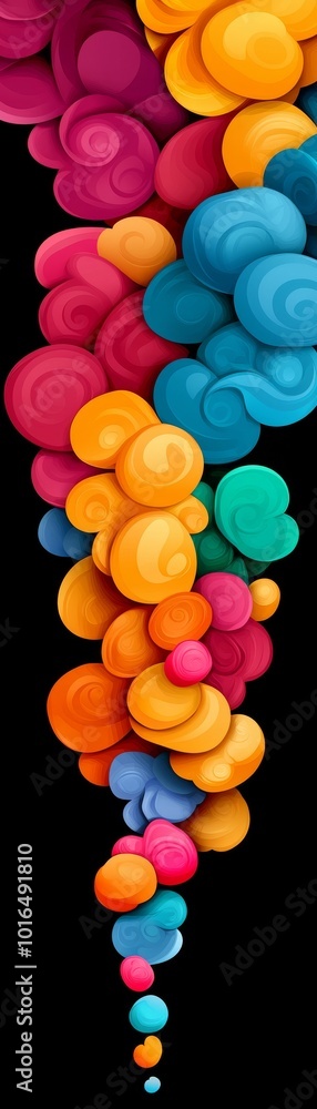 Colorful abstract shapes flowing down against a black background. Colorful abstract shapes flowing down against a black background.