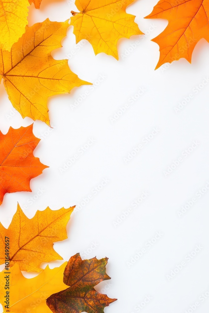 Autumn Leaves Border on White Background. Autumn Leaves Border on White Background.