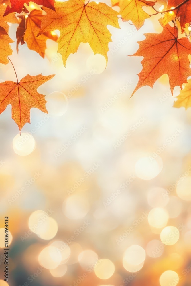 Fototapeta premium Autumn Leaves and Bokeh Lights Background.