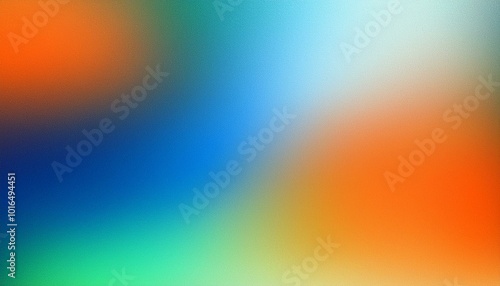 Vibrant blue orange green white gray color spots grainy gradient glowing backdrop design, noise texture banner, poster header design.