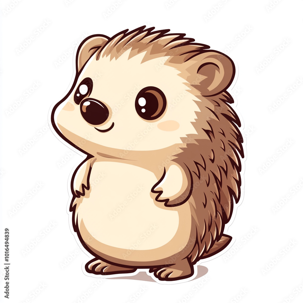 A cute cartoon hedgehog with a big smile on its face. The hedgehog is standing on a white background. A cute cartoon hedgehog with a big smile on its face. The hedgehog is standing on a white background.