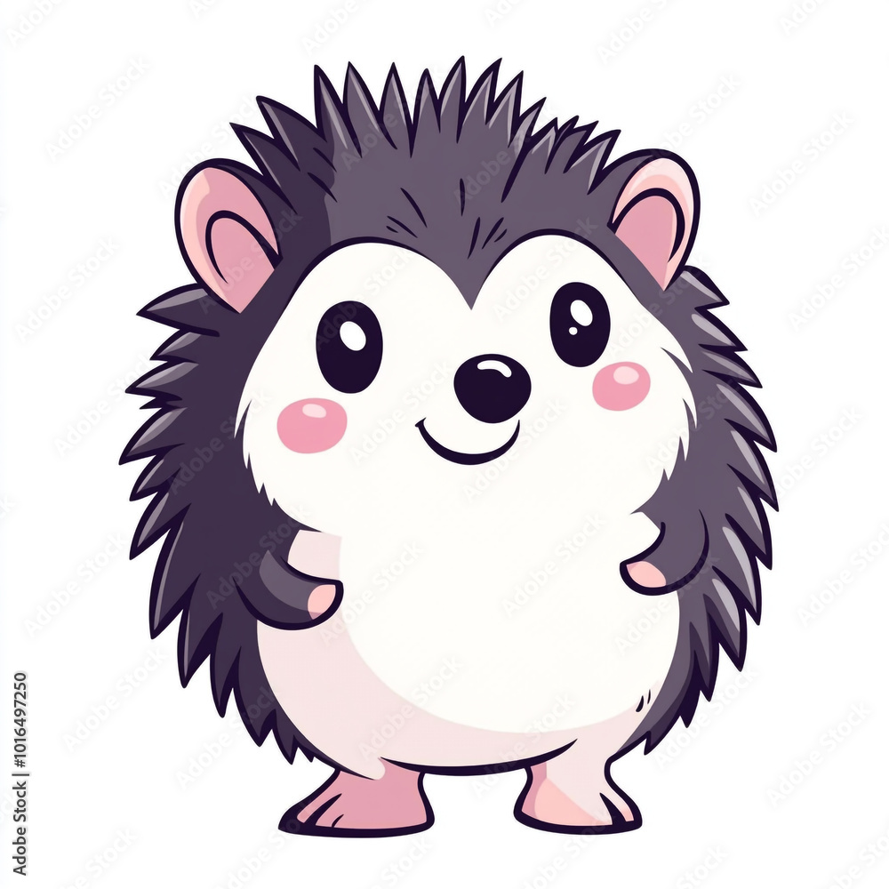 A cute cartoon hedgehog with a big smile on its face. The hedgehog is standing on a white background. A cute cartoon hedgehog with a big smile on its face. The hedgehog is standing on a white background.