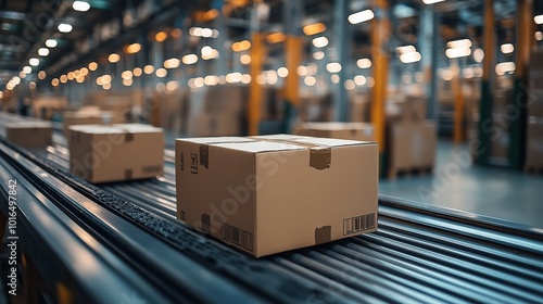 boxes on a conveyor belt in a warehouse symbolizing logistics and supply chain management.create by F.a