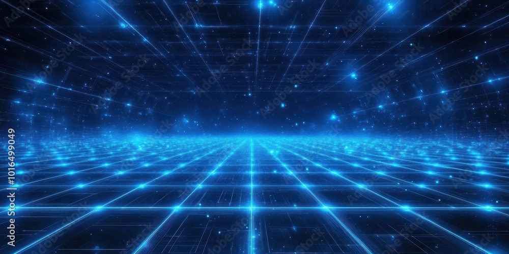 Cyber grid with blue glowing lines and starry lights, futuristic digital matrix, empty space for advertising Cyber grid with blue glowing lines and starry lights, futuristic digital matrix, empty space for advertising