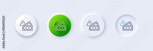 Fraud line icon. Neumorphic, Green gradient, 3d pin buttons. Money bribe crime sign. Cash corrupt symbol. Line icons. Neumorphic buttons with outline signs. Vector