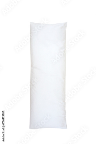 Long Body Pillow isolated on white background. Empty white Mockup. Dakimakura pillow for anti-stress and hugging. Vertical photo. Ready for your design. Front view.