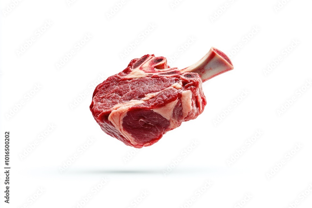 Obraz premium A piece of raw meat suspended in mid-air.