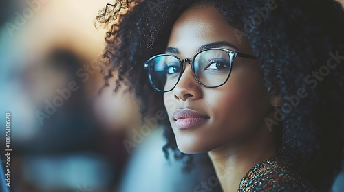 Confident Woman with Glasses Looking Off Camera Portrait