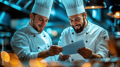 Wallpaper Mural chef and cook taking order slip in commercial kitchen.create by F.a Torontodigital.ca