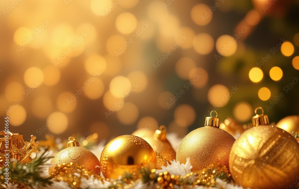Holiday Baubles with Golden Bokeh Lights Holiday Baubles with Golden Bokeh Lights