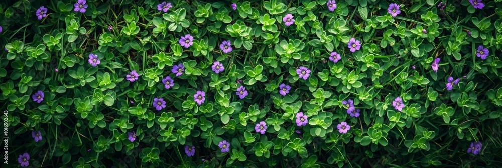 Purple blossoms nestled in lush green grass, gentle softness at the edges, vibrant nature's tapestry unfolding in harmony Purple blossoms nestled in lush green grass, gentle softness at the edges, vibrant nature's tapestry unfolding in harmony