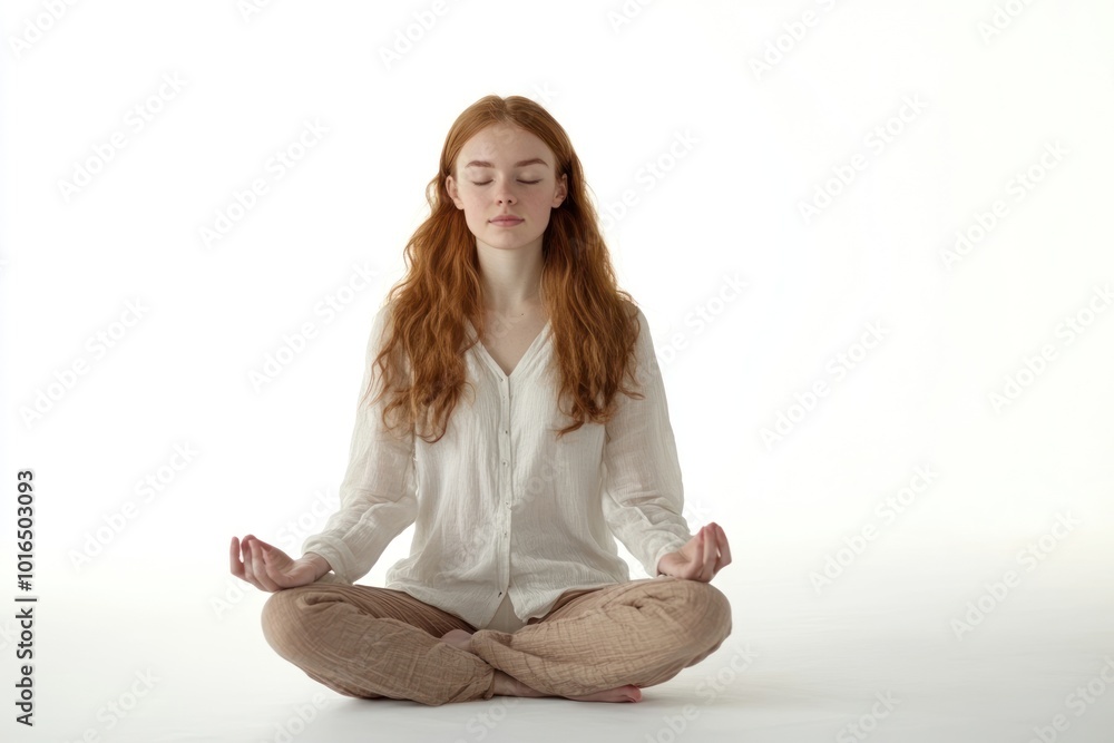 Woman meditating in serene environment Woman meditating in serene environment