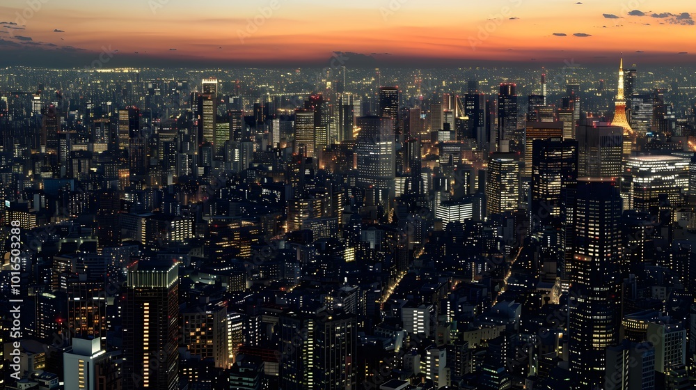 Naklejka premium Tokyo Skyline at Dusk