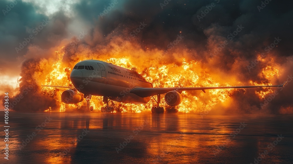Fire and explosion in a large airplane Fire and explosion in a large airplane