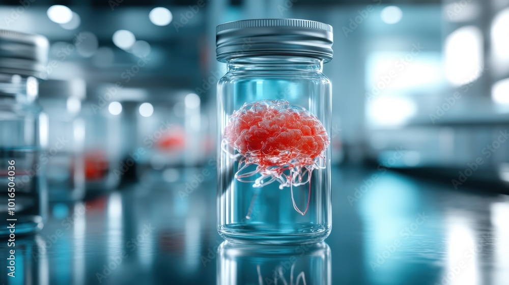 Intricate red neural structure floating in a transparent glass jar, captured in a laboratory environment, symbolizing intelligence and preservation. Intricate red neural structure floating in a transparent glass jar, captured in a laboratory environment, symbolizing intelligence and preservation.