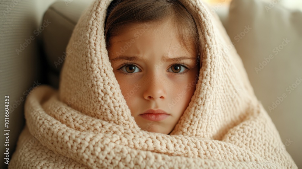 Gemütliche Ruhe: Kind erholt sich unter Decke für Gesundheits- und Komfortthemen Gemütliche Ruhe: Kind erholt sich unter Decke für Gesundheits- und Komfortthemen