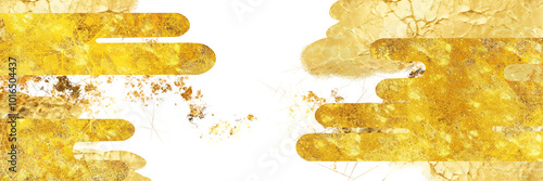 平安美術風の金銀砂子と和風雲背景のおめでたいお正月イラスト透過背景	