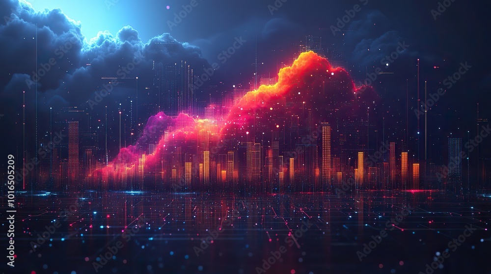 Obraz premium cloud analytics concept visualized by abstract data bars and charts on a dark digital background illustrating the dynamic distribution of information and power of data driven insights