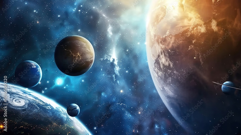 A display of various celestial bodies in a galaxy, Nebula and galaxies in space. Abstract cosmos background A display of various celestial bodies in a galaxy, Nebula and galaxies in space. Abstract cosmos background