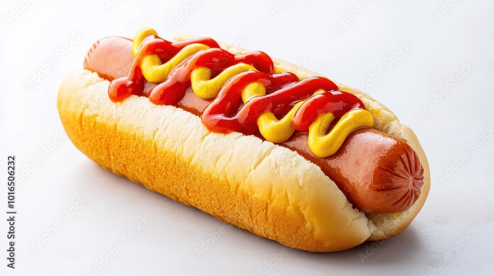 Delicious Hot Dog with Ketchup and Mustard Toppings Delicious Hot Dog with Ketchup and Mustard Toppings