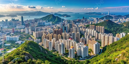 Aerial view of Aberdeen Hong Kong from Nam Long Shan Brick Hill on Hong Kong Island photo