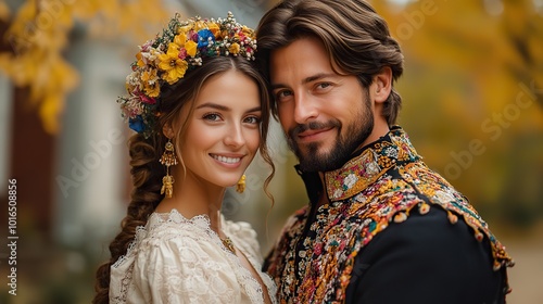 Wallpaper Mural couple in love,traditional folk costumes.stock image Torontodigital.ca