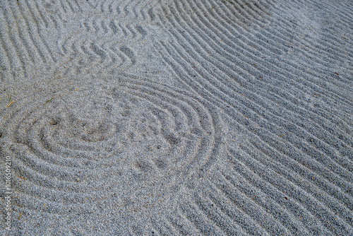 Stripes on the sand in the Japanese garden for relaxation.
