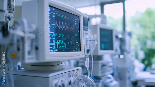 Wallpaper Mural Close-up of medical monitor displaying patient vital signs in ICU Torontodigital.ca