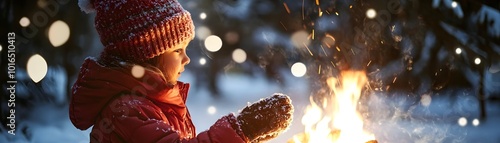 A Child Warms Hands by a Co...