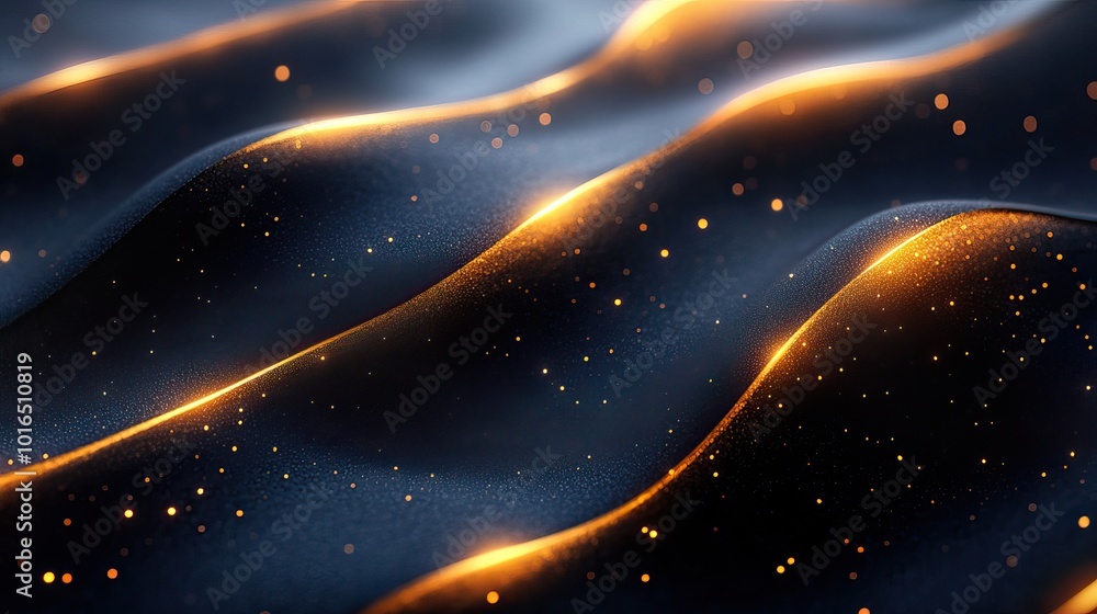 Obraz premium deco wavy and luxury wave line background golden lines on dark blue wallpaper,aesthetic corporative style gold stripes making abstract water waving motion.illustration