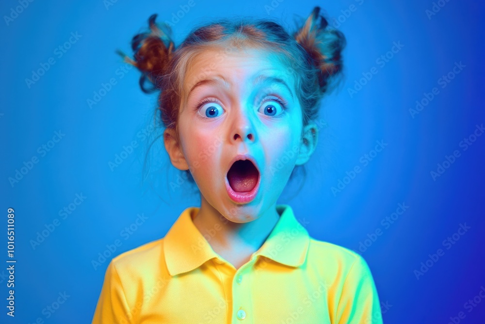 A young girl expresses surprise on her face. A young girl expresses surprise on her face.